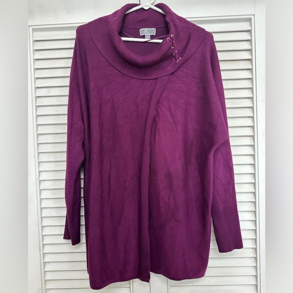 JM Collection Rich Purple Cowl Neck Sweater